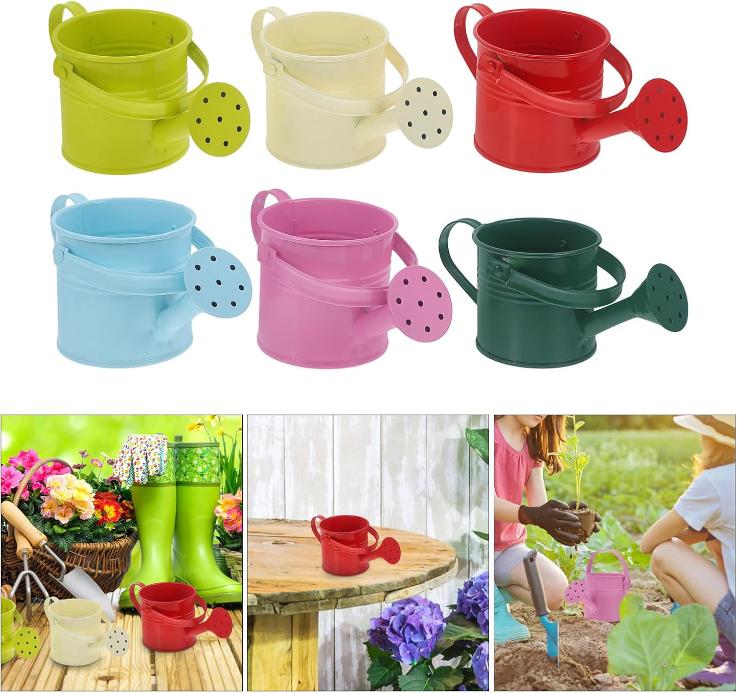 Kids Mini Metal Watering Cans - 6pcs Gardening Set for Home Plants