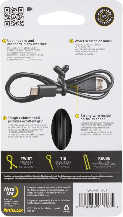 GT3-4PK-A1 Original Gear, Reusable Rubber Twist Tie, Made in The USA, 3-Inch, 3" - 4-Pack, Colors may vary, 4 Count