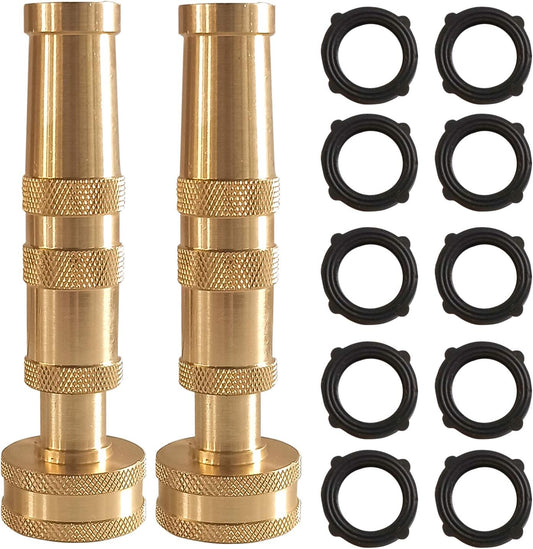 Adjustable Twist Hose Nozzle, 4" Heavy-Duty Brass Hose Nozzle with 10 Garden Hose Rubber Washers, 2 Pack