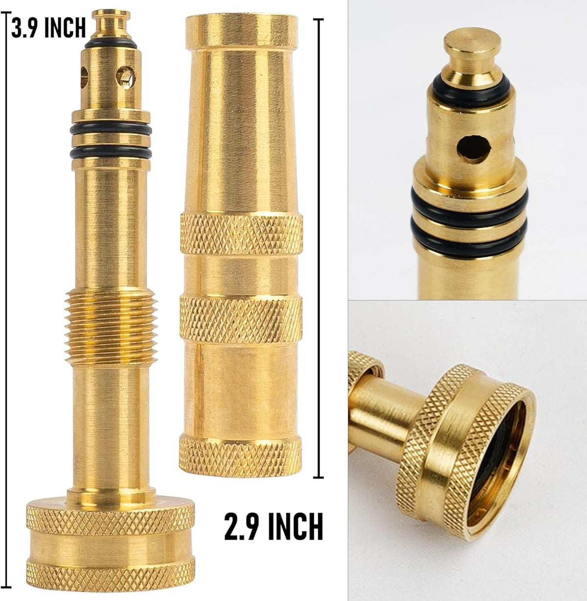 Adjustable Twist Hose Nozzle, 4" Heavy-Duty Brass Hose Nozzle with 10 Garden Hose Rubber Washers, 2 Pack
