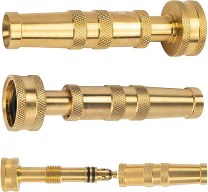 Adjustable Twist Hose Nozzle, 4" Heavy-Duty Brass Hose Nozzle with 10 Garden Hose Rubber Washers, 2 Pack