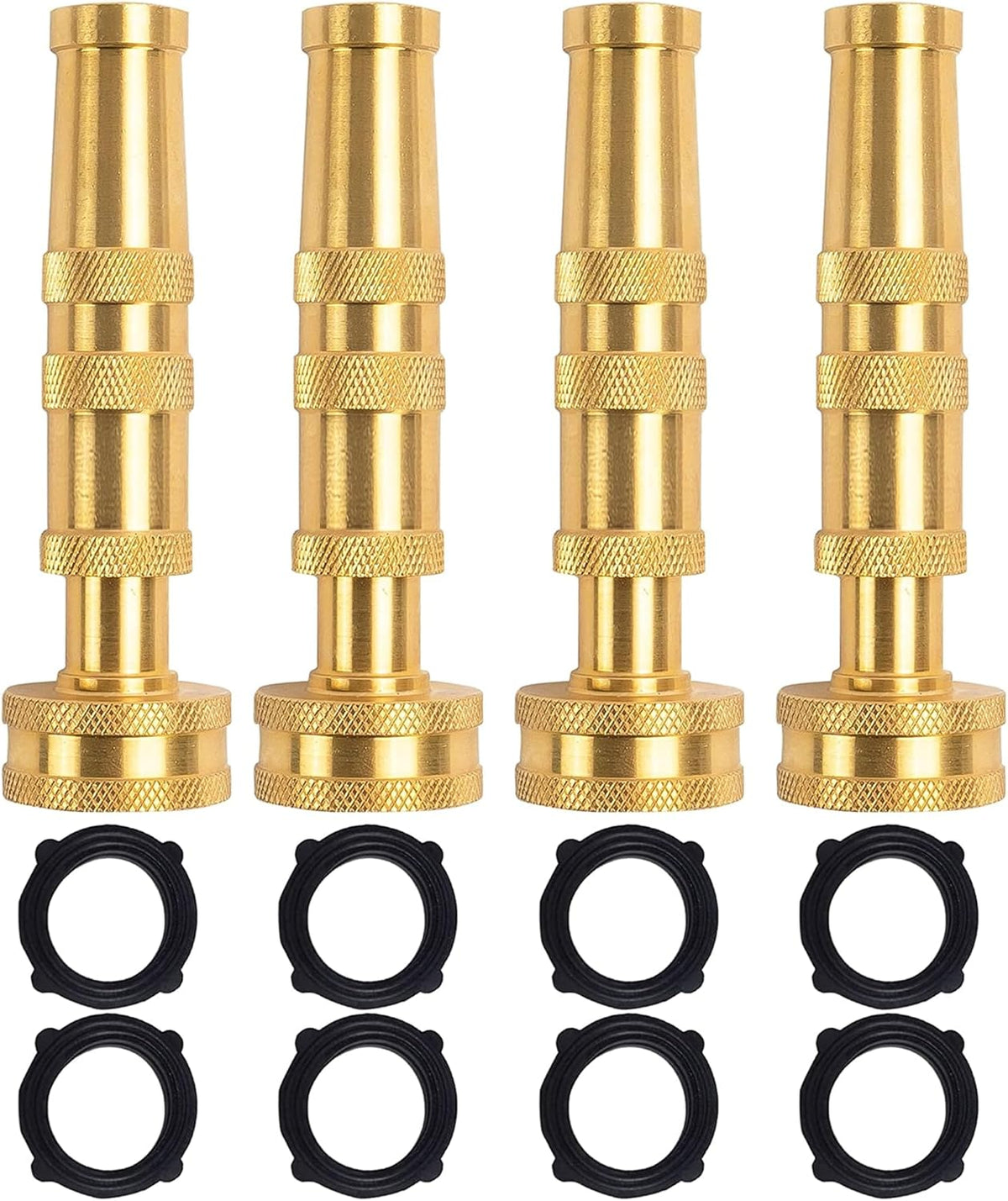 Adjustable Twist Hose Nozzle, 4" Heavy-Duty Brass Hose Nozzle with 10 Garden Hose Rubber Washers, 2 Pack