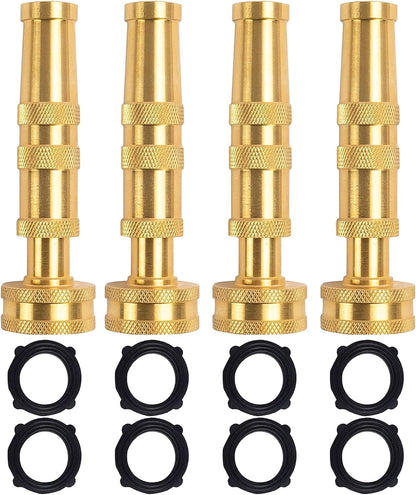 Adjustable Twist Hose Nozzle, 4" Heavy-Duty Brass Hose Nozzle with 10 Garden Hose Rubber Washers, 2 Pack