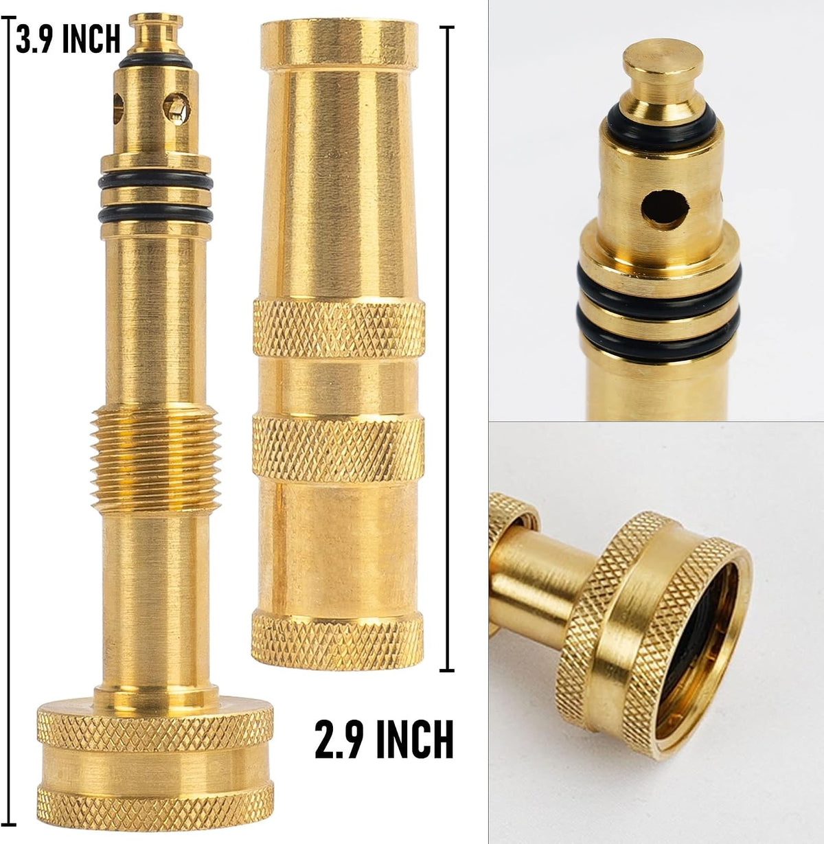 Adjustable Twist Hose Nozzle, 4" Heavy-Duty Brass Hose Nozzle with 10 Garden Hose Rubber Washers, 2 Pack