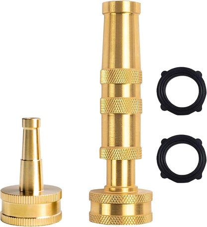 Adjustable Twist Hose Nozzle, 4" Heavy-Duty Brass Hose Nozzle with 10 Garden Hose Rubber Washers, 2 Pack
