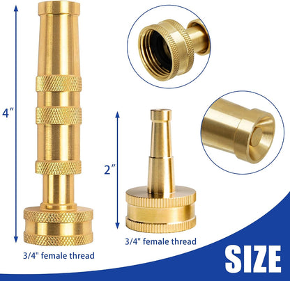 Adjustable Twist Hose Nozzle, 4" Heavy-Duty Brass Hose Nozzle with 10 Garden Hose Rubber Washers, 2 Pack