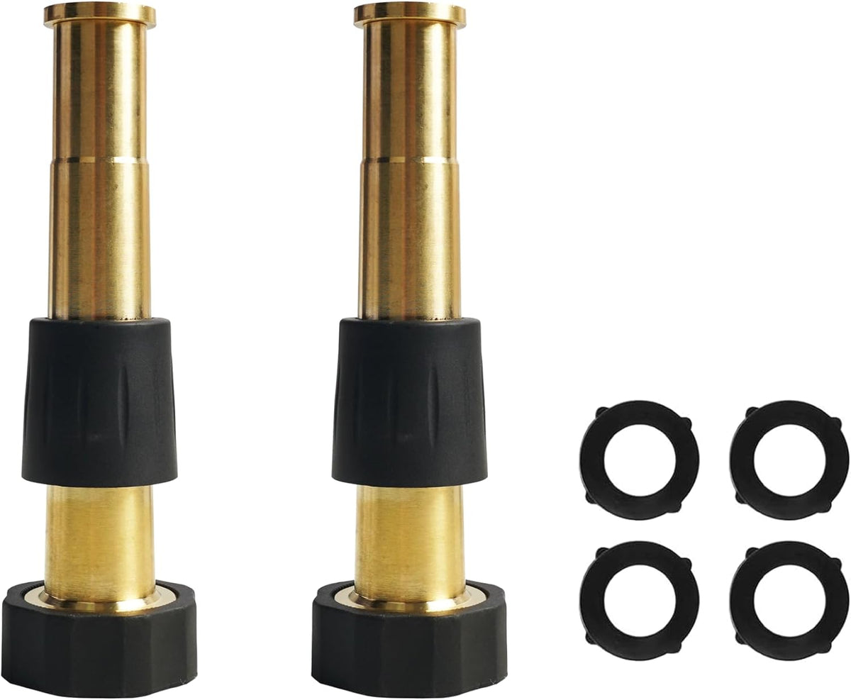 Adjustable Twist Hose Nozzle, 4" Heavy-Duty Brass Hose Nozzle with 10 Garden Hose Rubber Washers, 2 Pack