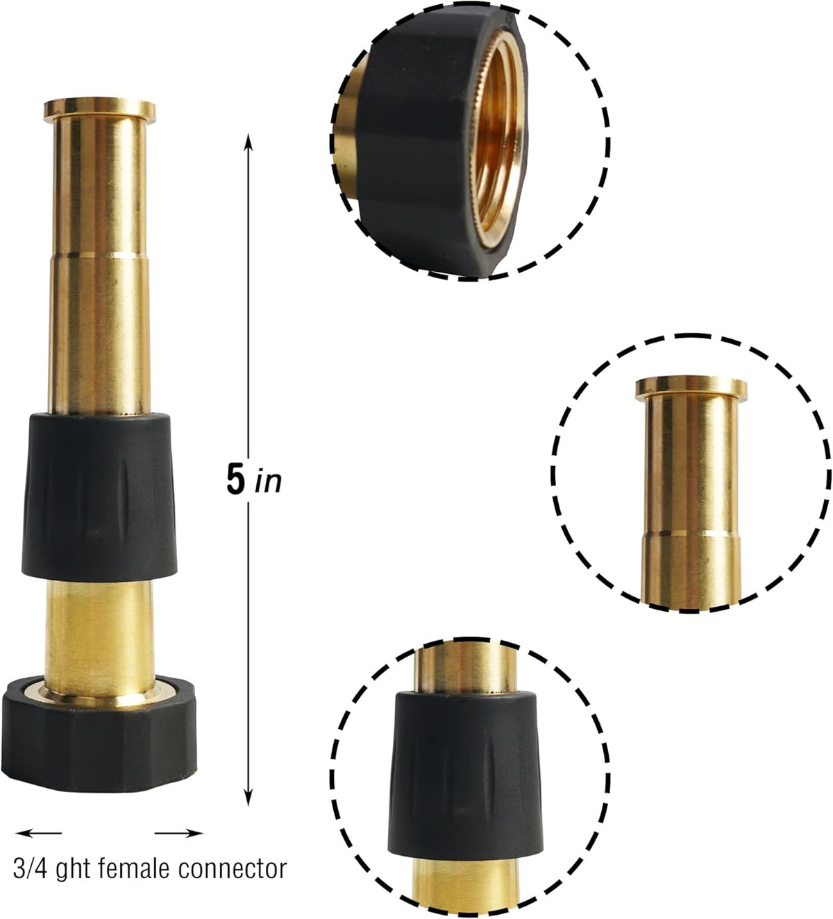 Adjustable Twist Hose Nozzle, 4" Heavy-Duty Brass Hose Nozzle with 10 Garden Hose Rubber Washers, 2 Pack