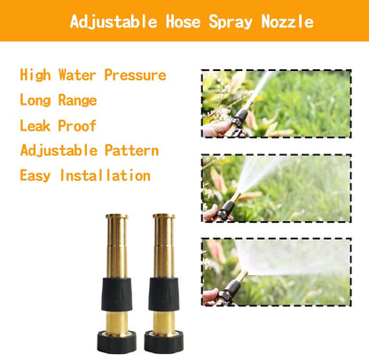 Adjustable Twist Hose Nozzle, 4" Heavy-Duty Brass Hose Nozzle with 10 Garden Hose Rubber Washers, 2 Pack