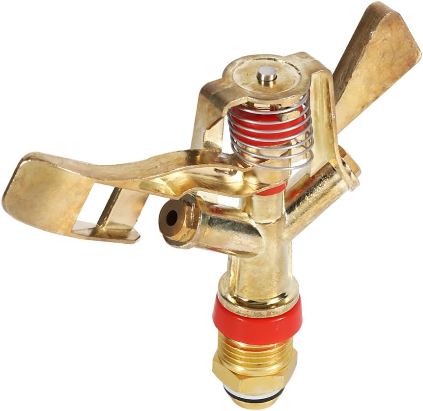 360 Rotating Brass Impact Sprinkler, 1/2 Inch Garden Sprinkler Head for Lawn Grass Patio Garden Irrigation, 10-15.5m Spray Distance