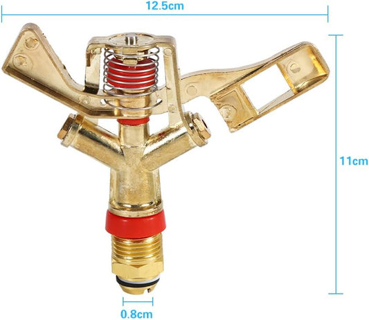 360 Rotating Brass Impact Sprinkler, 1/2 Inch Garden Sprinkler Head for Lawn Grass Patio Garden Irrigation, 10-15.5m Spray Distance