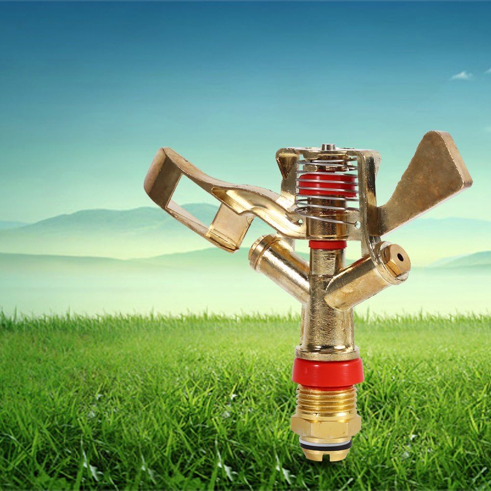 360 Rotating Brass Impact Sprinkler, 1/2 Inch Garden Sprinkler Head for Lawn Grass Patio Garden Irrigation, 10-15.5m Spray Distance