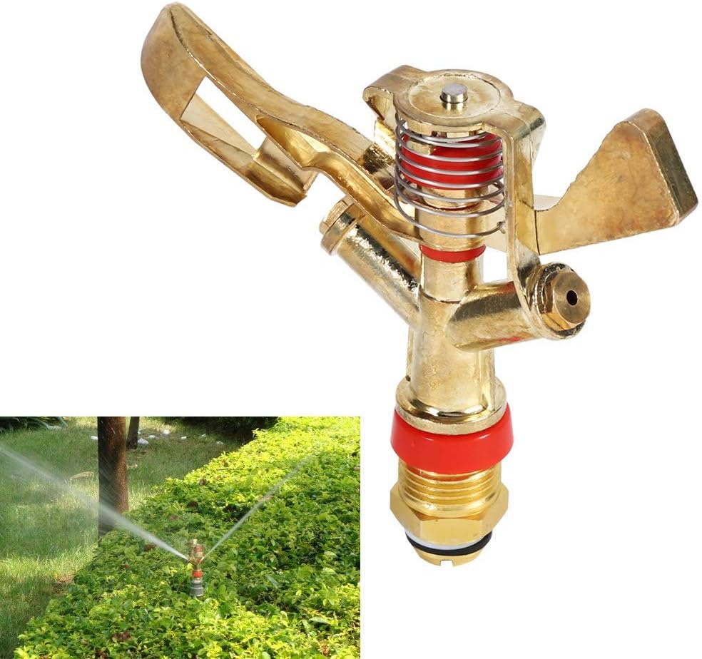 360 Rotating Brass Impact Sprinkler, 1/2 Inch Garden Sprinkler Head for Lawn Grass Patio Garden Irrigation, 10-15.5m Spray Distance