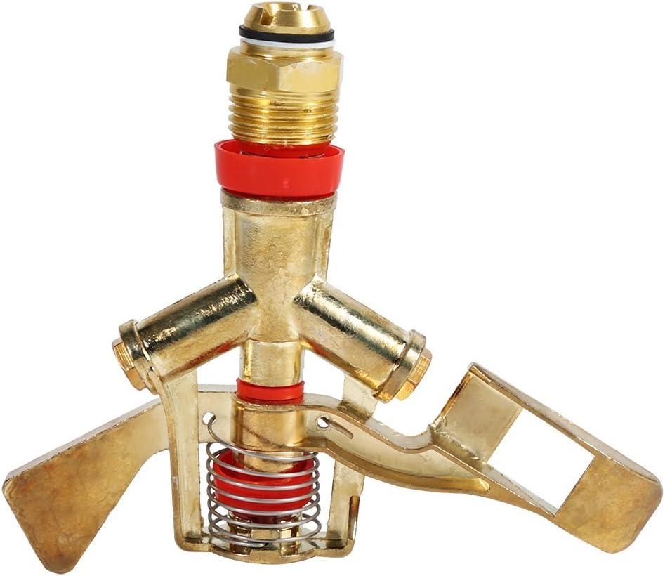 360 Rotating Brass Impact Sprinkler, 1/2 Inch Garden Sprinkler Head for Lawn Grass Patio Garden Irrigation, 10-15.5m Spray Distance