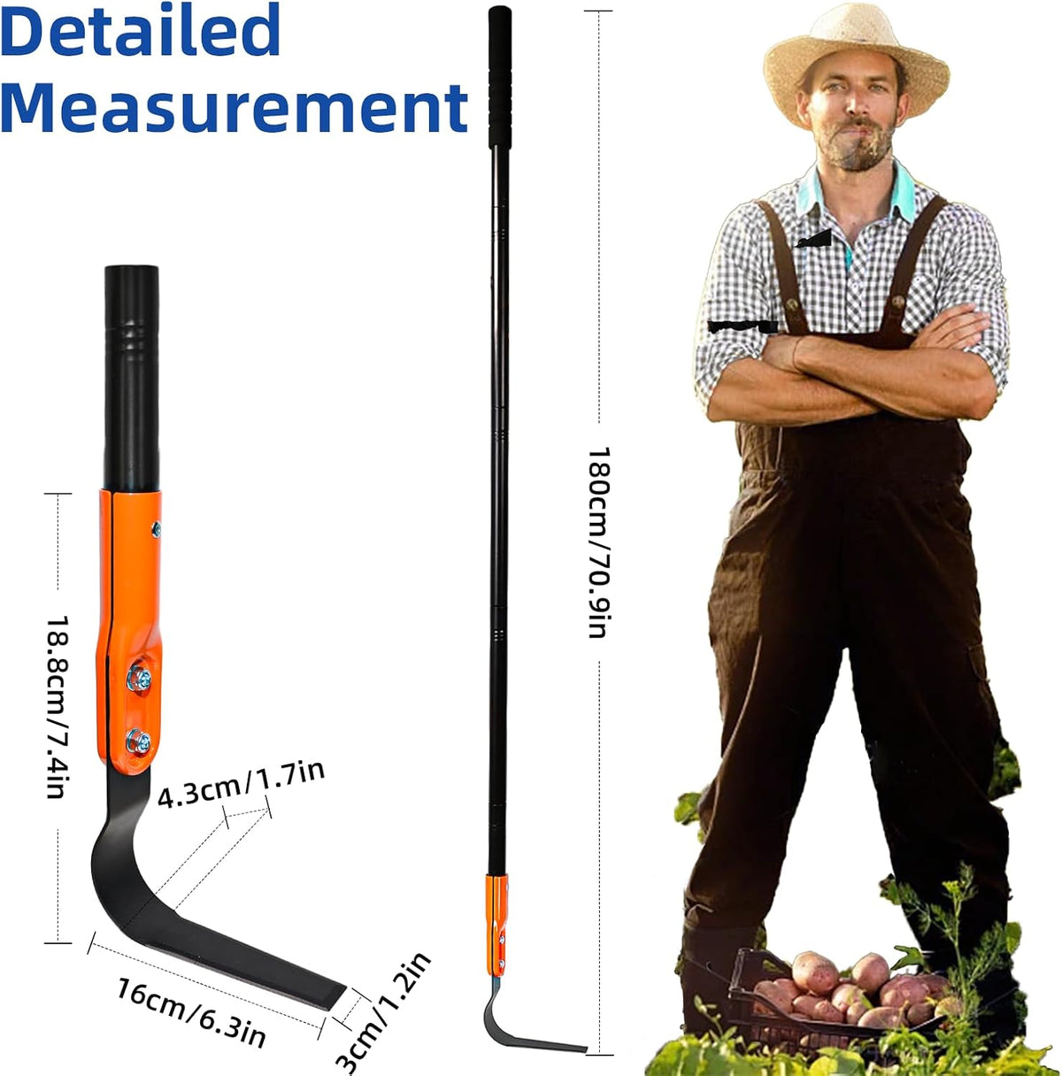 L Shaped Grass Hoe Multifunctional Garden Hoe Tool, Crevice Weeding Hoe with Adjustable Long Handle, Efficient Sharp Three Sided Blade for Weeding Cultivating and Lawn Care
