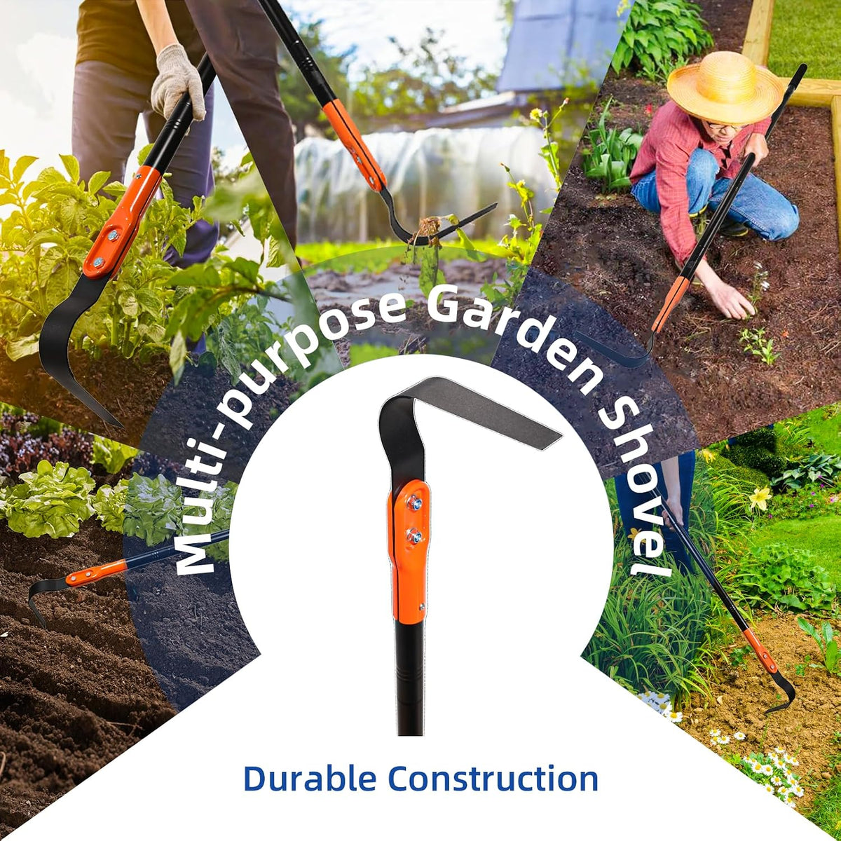 L Shaped Grass Hoe Multifunctional Garden Hoe Tool, Crevice Weeding Hoe with Adjustable Long Handle, Efficient Sharp Three Sided Blade for Weeding Cultivating and Lawn Care