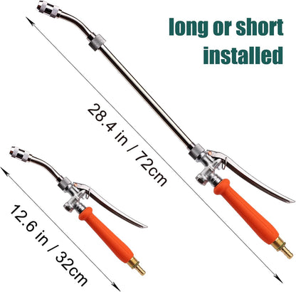 All Metal 29 Inches Sprayer Wand,Suitable for 1/2" & 3/8" Hose Quick Connectors, 1/4" & 3/8" Brass Barb Sprayer Wand Replacement Built-in Shut Valve Stainless Steel Spray Wand, w/Hose Connector