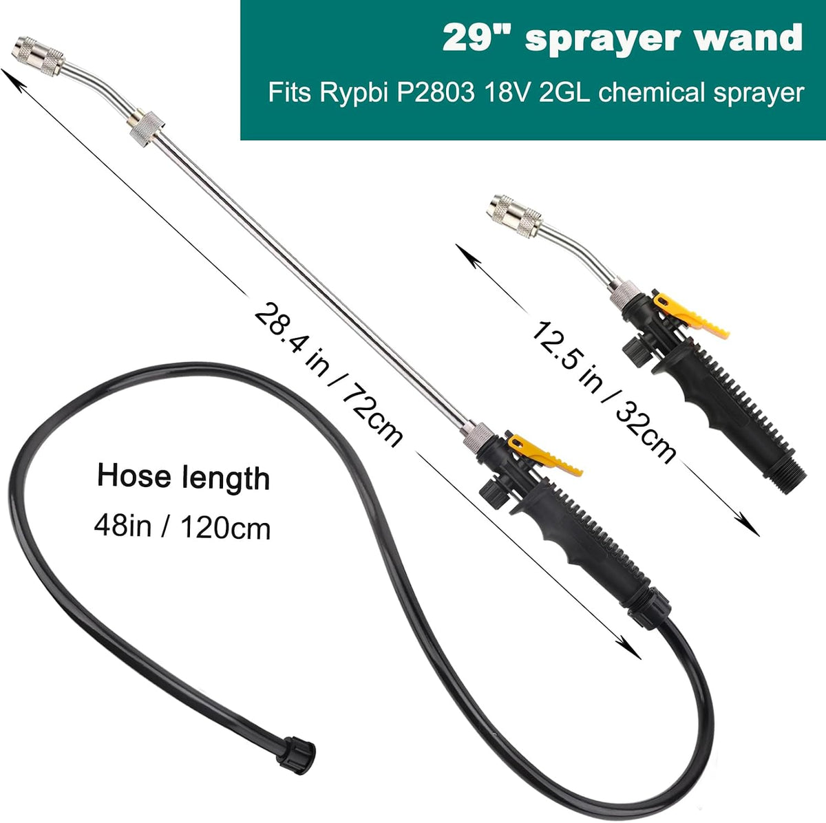 All Metal 29 Inches Sprayer Wand,Suitable for 1/2" & 3/8" Hose Quick Connectors, 1/4" & 3/8" Brass Barb Sprayer Wand Replacement Built-in Shut Valve Stainless Steel Spray Wand, w/Hose Connector