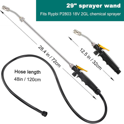 All Metal 29 Inches Sprayer Wand,Suitable for 1/2" & 3/8" Hose Quick Connectors, 1/4" & 3/8" Brass Barb Sprayer Wand Replacement Built-in Shut Valve Stainless Steel Spray Wand, w/Hose Connector