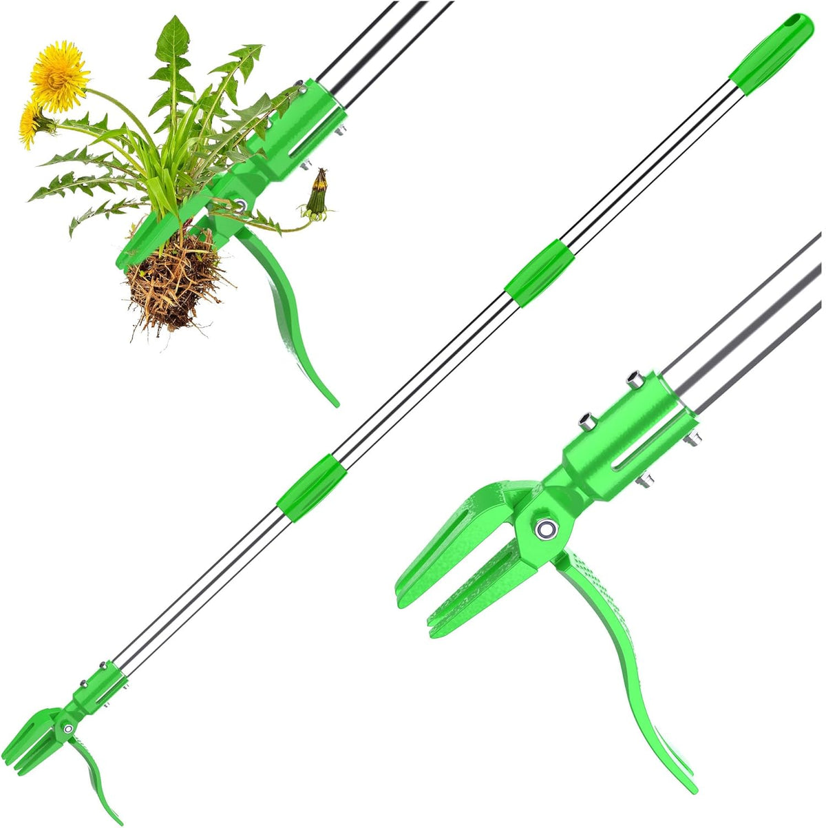 Weed Puller Tool - Stand Up Weed Remover Tool with 4-Claw Steel Head