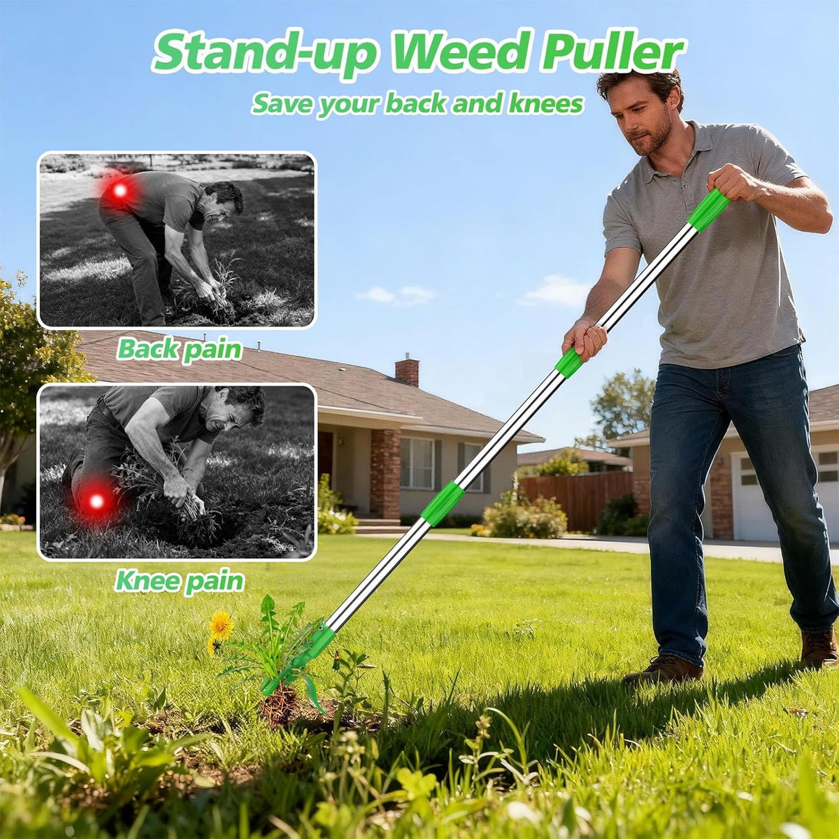 Weed Puller Tool - Stand Up Weed Remover Tool with 4-Claw Steel Head