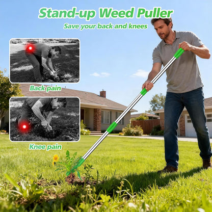 Weed Puller Tool - Stand Up Weed Remover Tool with 4-Claw Steel Head
