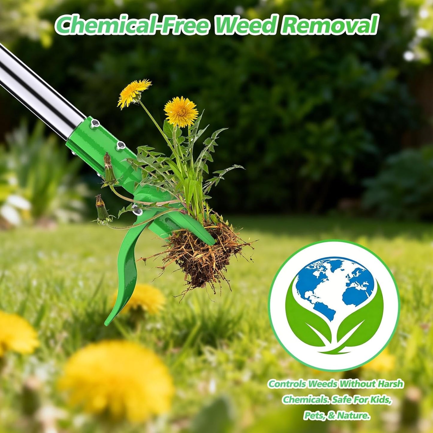Weed Puller Tool - Stand Up Weed Remover Tool with 4-Claw Steel Head