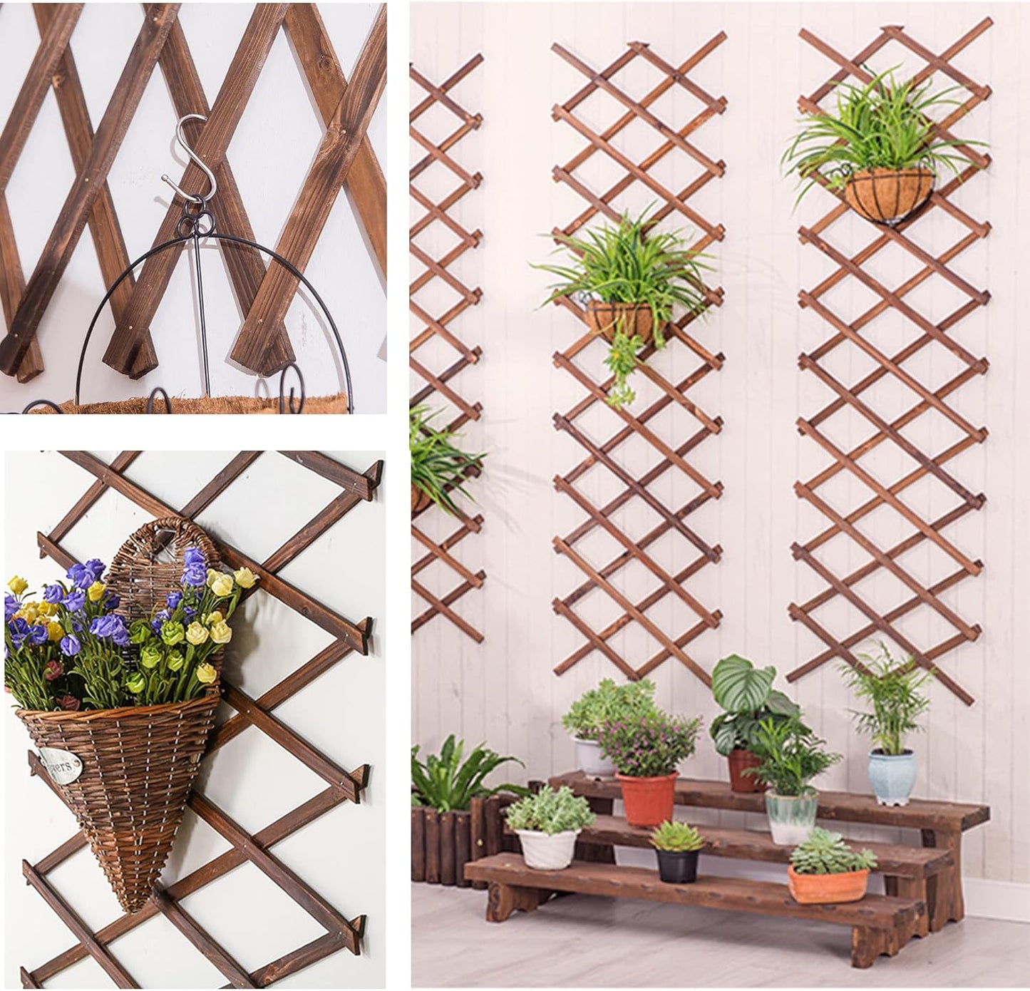 2Pack Expandable Wooden Lattice Wall,Plant Garden Trellis for Climbing Plants Outdoor, Plant Vertical Rack Wall Decor Indoor