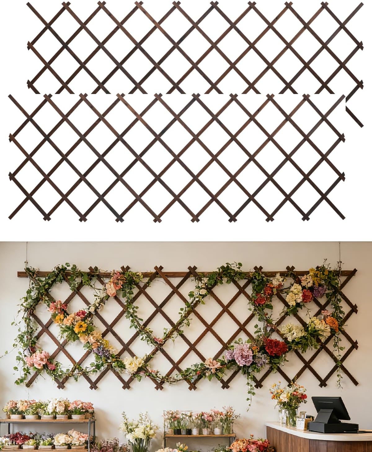 2Pack Expandable Wooden Lattice Wall,Plant Garden Trellis for Climbing Plants Outdoor, Plant Vertical Rack Wall Decor Indoor