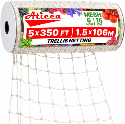 5x350 FT Heavy Duty Trellis Netting, 6-Inch Mesh, White Polyester