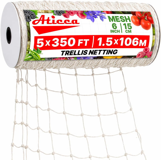 5x350 FT Heavy Duty Trellis Netting, 6-Inch Mesh, White Polyester
