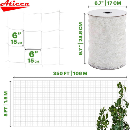 5x350 FT Heavy Duty Trellis Netting, 6-Inch Mesh, White Polyester