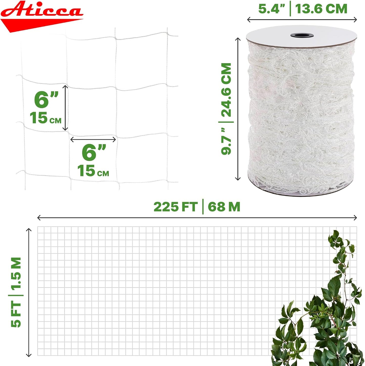 5x350 FT Heavy Duty Trellis Netting, 6-Inch Mesh, White Polyester