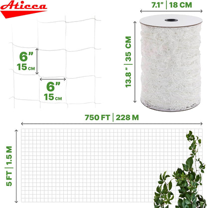 5x350 FT Heavy Duty Trellis Netting, 6-Inch Mesh, White Polyester