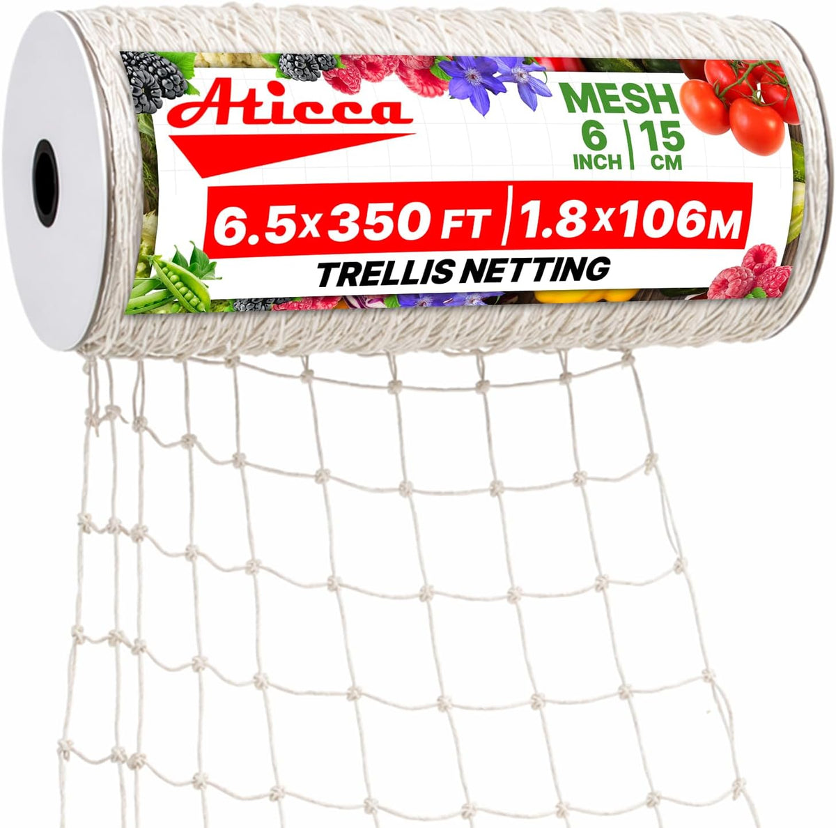 5x350 FT Heavy Duty Trellis Netting, 6-Inch Mesh, White Polyester