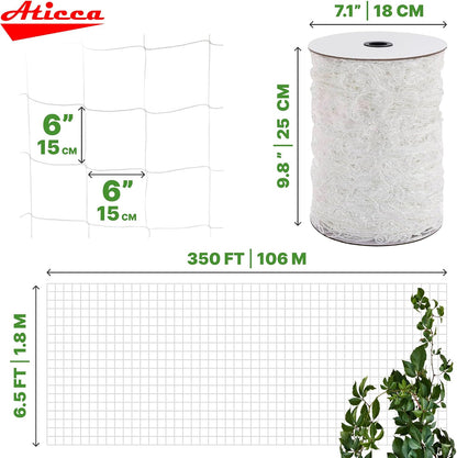 5x350 FT Heavy Duty Trellis Netting, 6-Inch Mesh, White Polyester