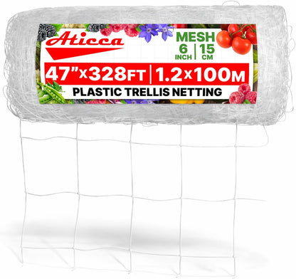 5x350 FT Heavy Duty Trellis Netting, 6-Inch Mesh, White Polyester