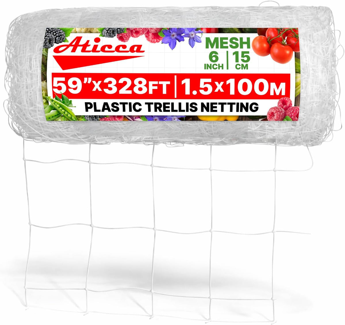 5x350 FT Heavy Duty Trellis Netting, 6-Inch Mesh, White Polyester