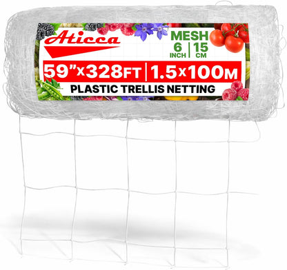 5x350 FT Heavy Duty Trellis Netting, 6-Inch Mesh, White Polyester