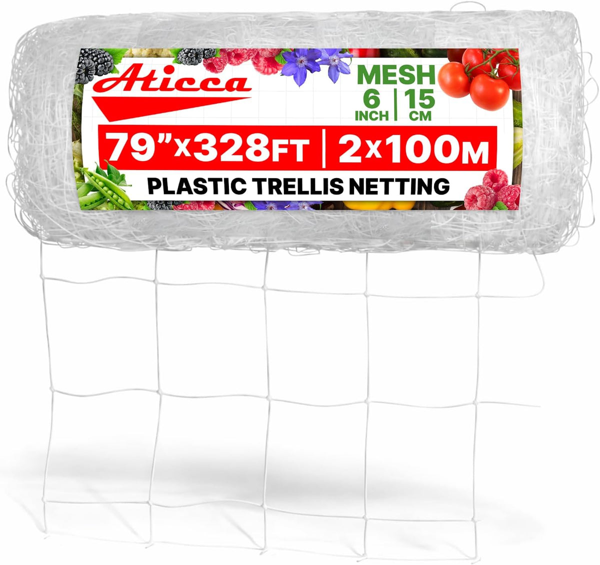 5x350 FT Heavy Duty Trellis Netting, 6-Inch Mesh, White Polyester
