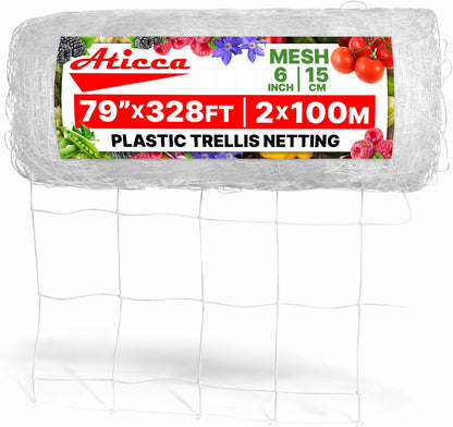 5x350 FT Heavy Duty Trellis Netting, 6-Inch Mesh, White Polyester