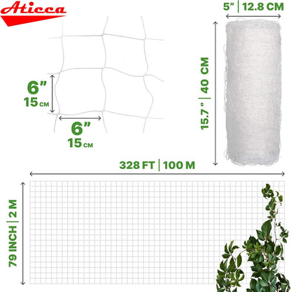 5x350 FT Heavy Duty Trellis Netting, 6-Inch Mesh, White Polyester