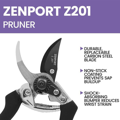 Z201 Heavy Duty Pruner, Bypass Euro, Black Handles, Steel, 8-Inch