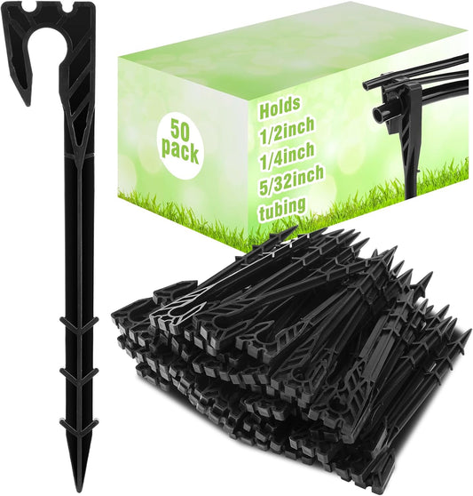 50 Pcs 8 Inch Irrigation Hose Hold-Down Anchor Stakes for 1/2 Inch 1/4 Inch 5/32 Inch Drip Tubing Plastic Ground Garden Hose Support Stakes for Drip System, Irrigation Line