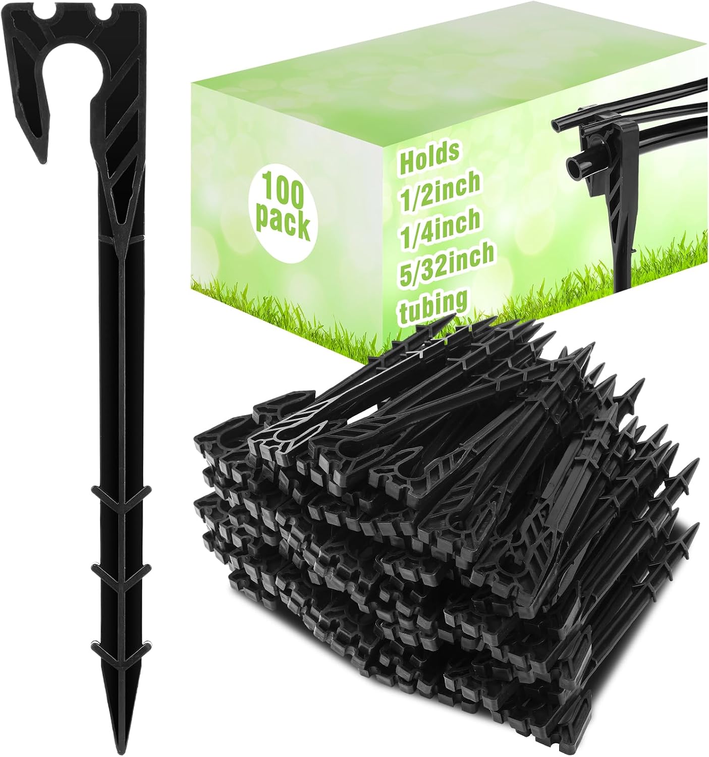50 Pcs 8 Inch Irrigation Hose Hold-Down Anchor Stakes for 1/2 Inch 1/4 Inch 5/32 Inch Drip Tubing Plastic Ground Garden Hose Support Stakes for Drip System, Irrigation Line