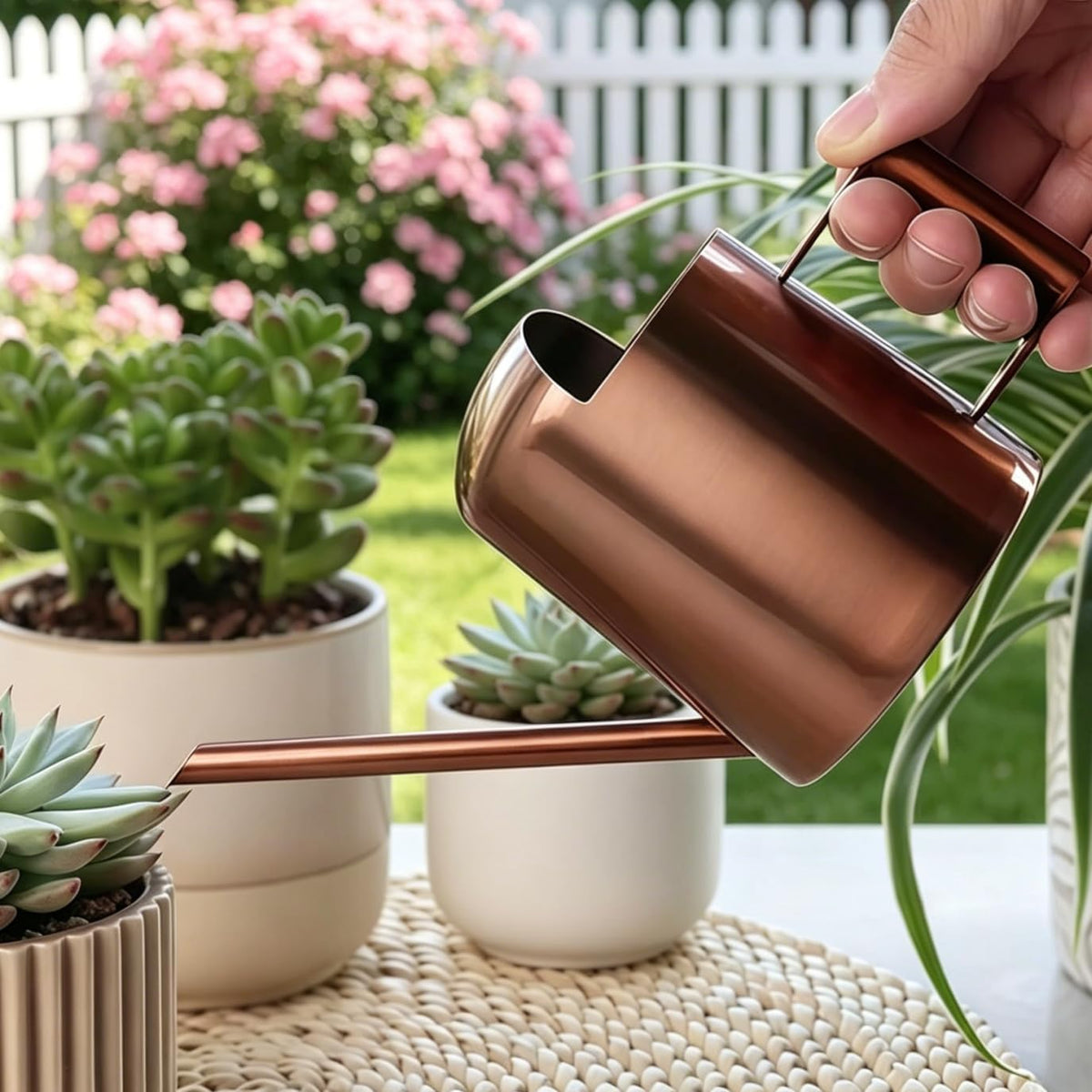 Watering Can 10oz/300ml Stainless Steel Long Spout Semi Open Powder Coated Flower Watering Pot for Garden Family Outdoor