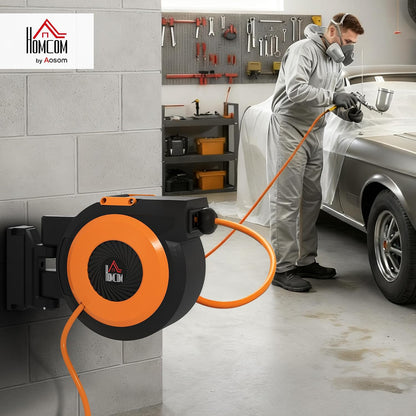 Retractable Air Hose Reel Auto Rewind 3/8 in x 98 ft Black & Orange