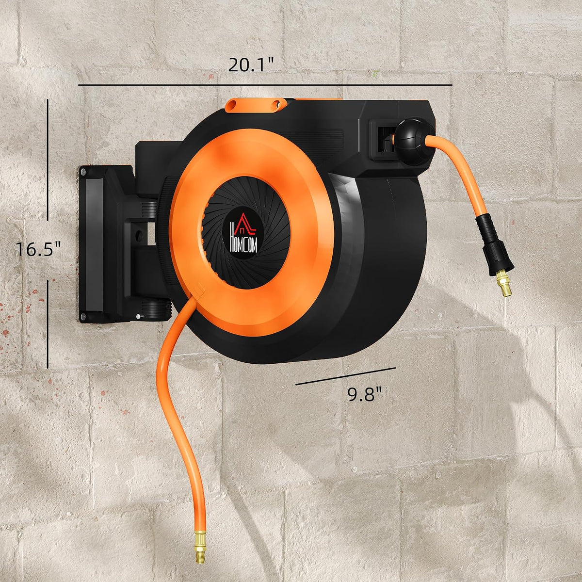 Retractable Air Hose Reel Auto Rewind 3/8 in x 98 ft Black & Orange
