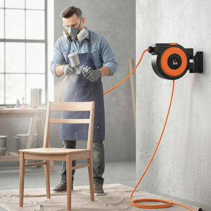 Retractable Air Hose Reel Auto Rewind 3/8 in x 98 ft Black & Orange