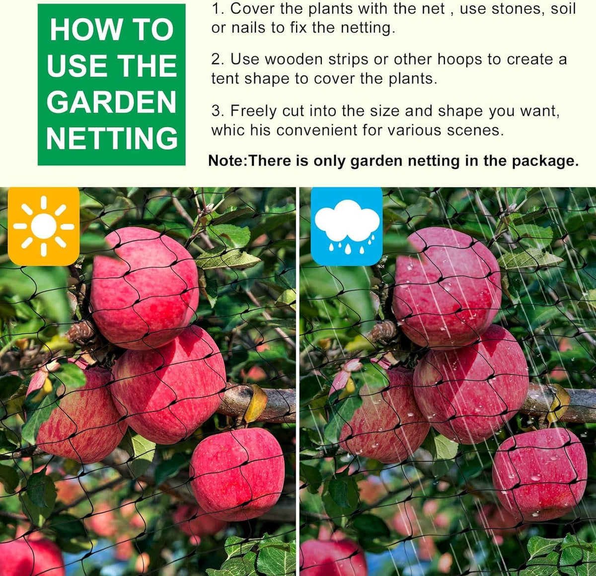 Bird Netting, 13 x 33 Ft Heavy Duty Fruit Tree Netting for Garden